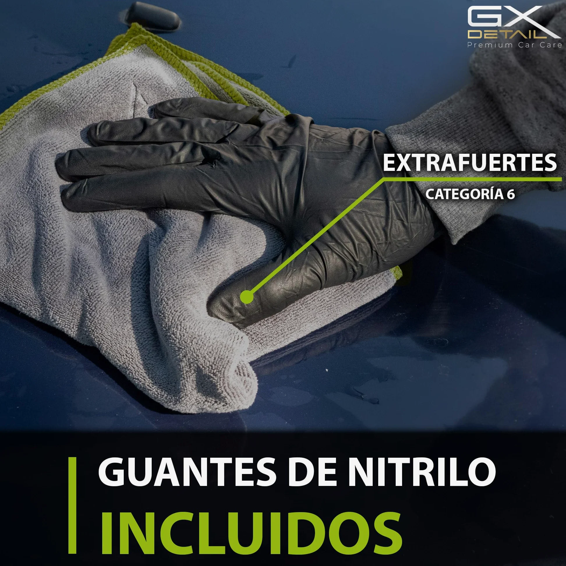 GxDetail Limpiacristales Coche 1 Litro - Glass Cleaner - Incluye Guantes de Nitrilo y 2 Microfibras - Limpia Cristales Triple Acción - Sin Marcas - Limpia Cristales Profesional – Formula con Alcohol