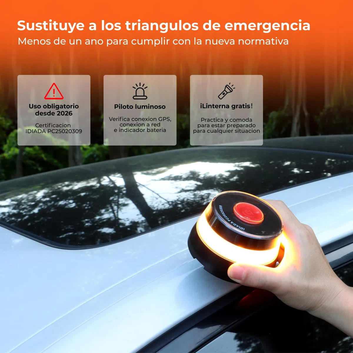 Luz Emergencia Coche Homologado DGT |Baliza V16 Homologada DGT con Geolocalización | Luz avería coche [Visibilidad 1 Km] Baliza V16 con GPS,1 Unidad（3 Pilas AA Incluidas）