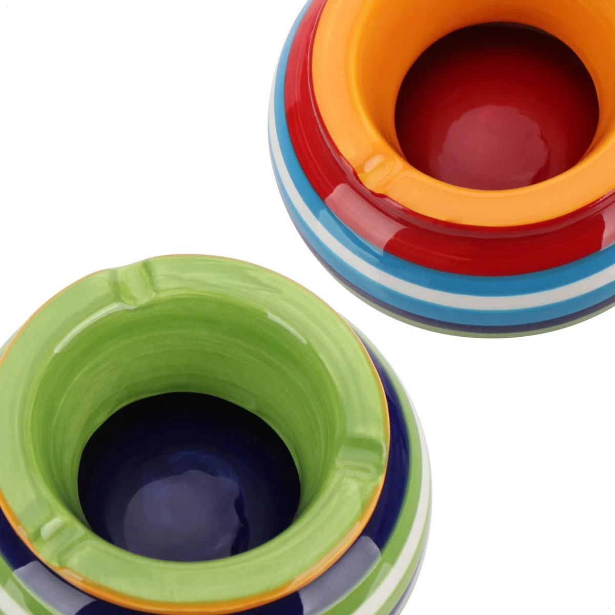 COM-FOUR® cenicero de viento 2x de dolomita - cenicero de tormenta resistente a la intemperie de cerámica - cenicero de mesa pequeño con tapa - diseño con rayas de colores (002 piezas - Mix1)