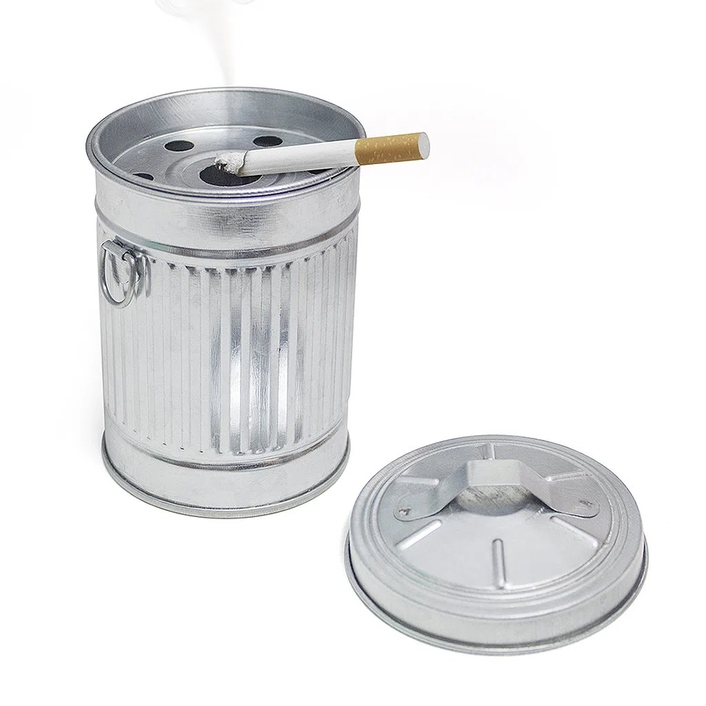 Balvi Cenicero Garbage en forma de cubo de basura Con tapa Metal galvanizado 13cm