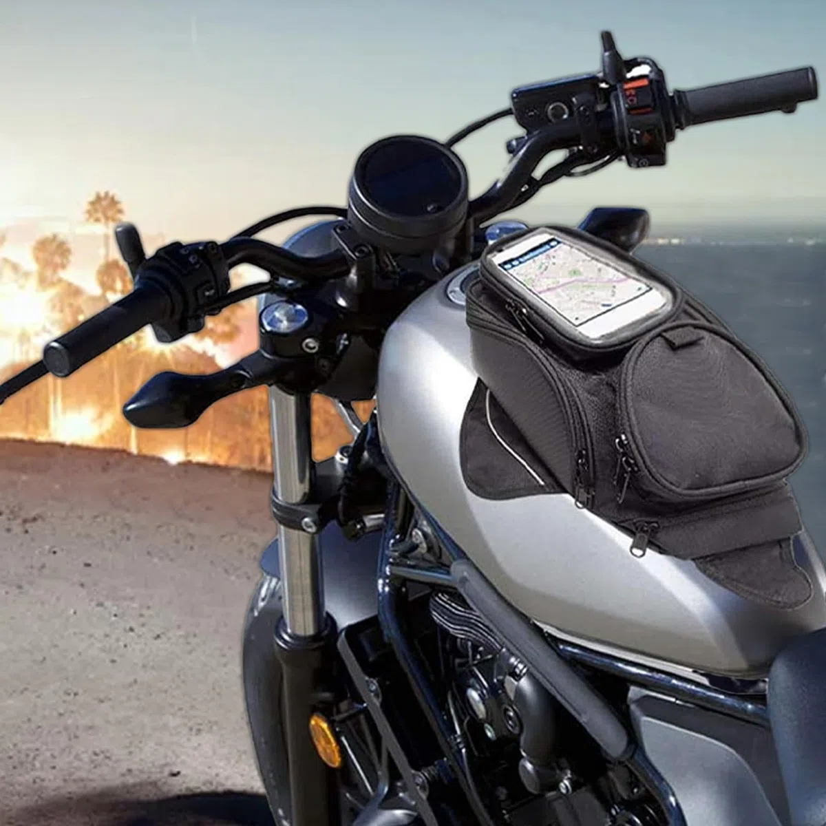 Mochila para depósito de moto – Bolsa magnética para depósito de combustible con pantalla táctil, bolsa para teléfono móvil, impermeable con imán superfuerte para motocross