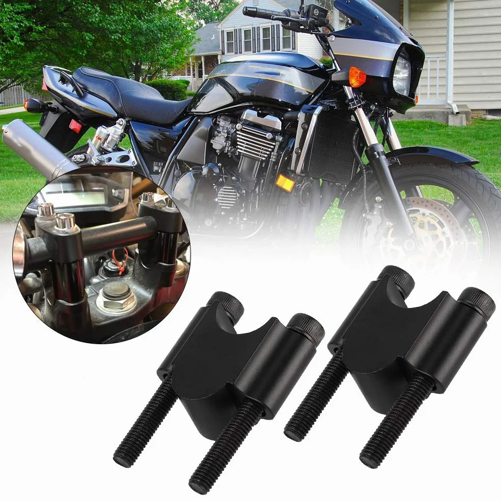 Sujetador universal de 7/8'' 22 mm para manillar de motocicleta, abrazadera de elevación de aleación de aluminio negro, compatible con KAWASAKI, SUZUKI, Victory (Negro)