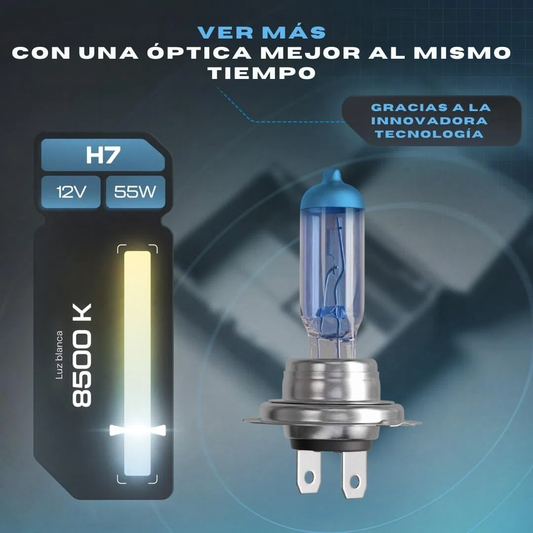 Gread - Bombillas H7 55W 12V Luces Para Faros Delanteros, Super Blanco Lámpara Halógena Auto Lámpara 8500K, larga vida Paquete de 2