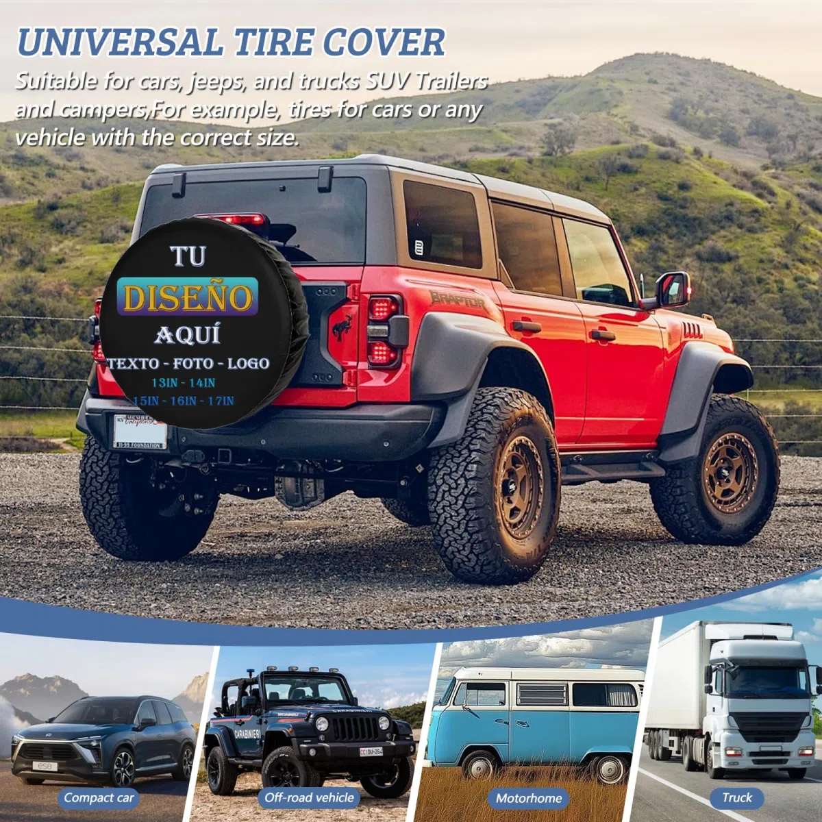 Funda Rueda Repuesto Personalizado agregue su Foto/Logotipo/Texto Funda de Rueda 4x4 Personalizada de Repuesto Impermeables, a Prueba de Polvo para remolques campistas,RV,SUV