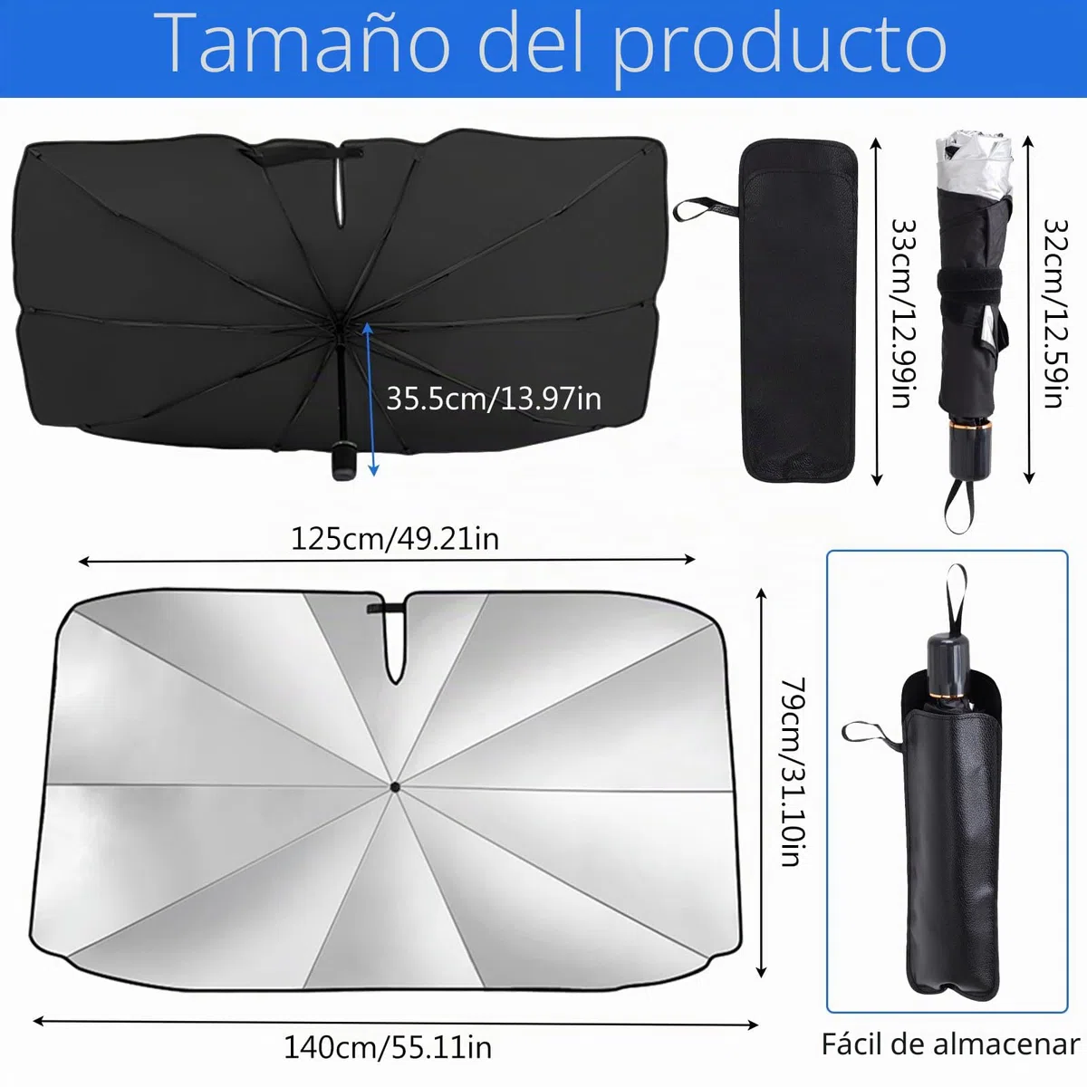 Parasol Coche Delantero,140×79cm Parasol Coche Delantero Plegable,Paraso para Parabrisas de Coch,Paraso Coch Paraguas,Paraso Plegable,para Mayoría de Coches, SUV, Camiones