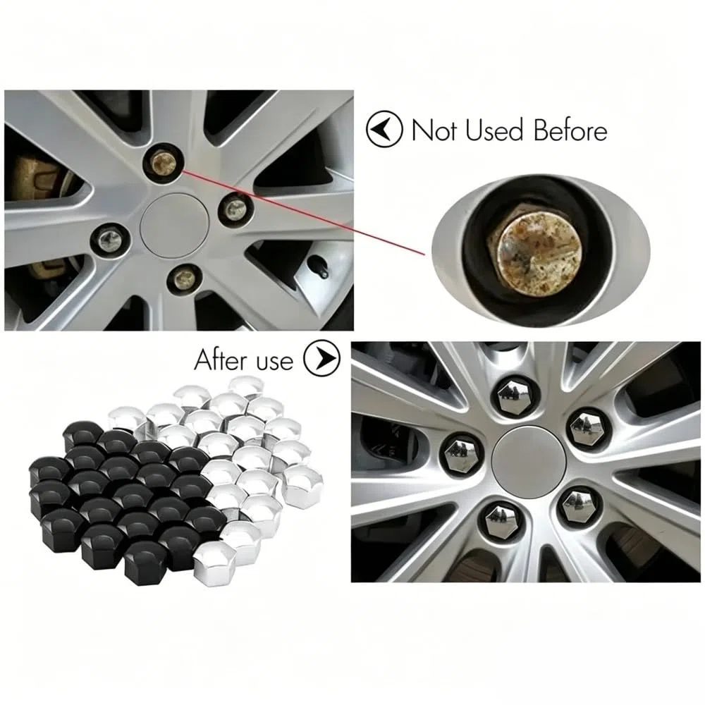 20 Piezas Cubre Tornillos Llantas para Tesla Model S, Tapa de Tuerca de Rueda Tapones Protección de Pernos con Herramienta,Silver-21mm