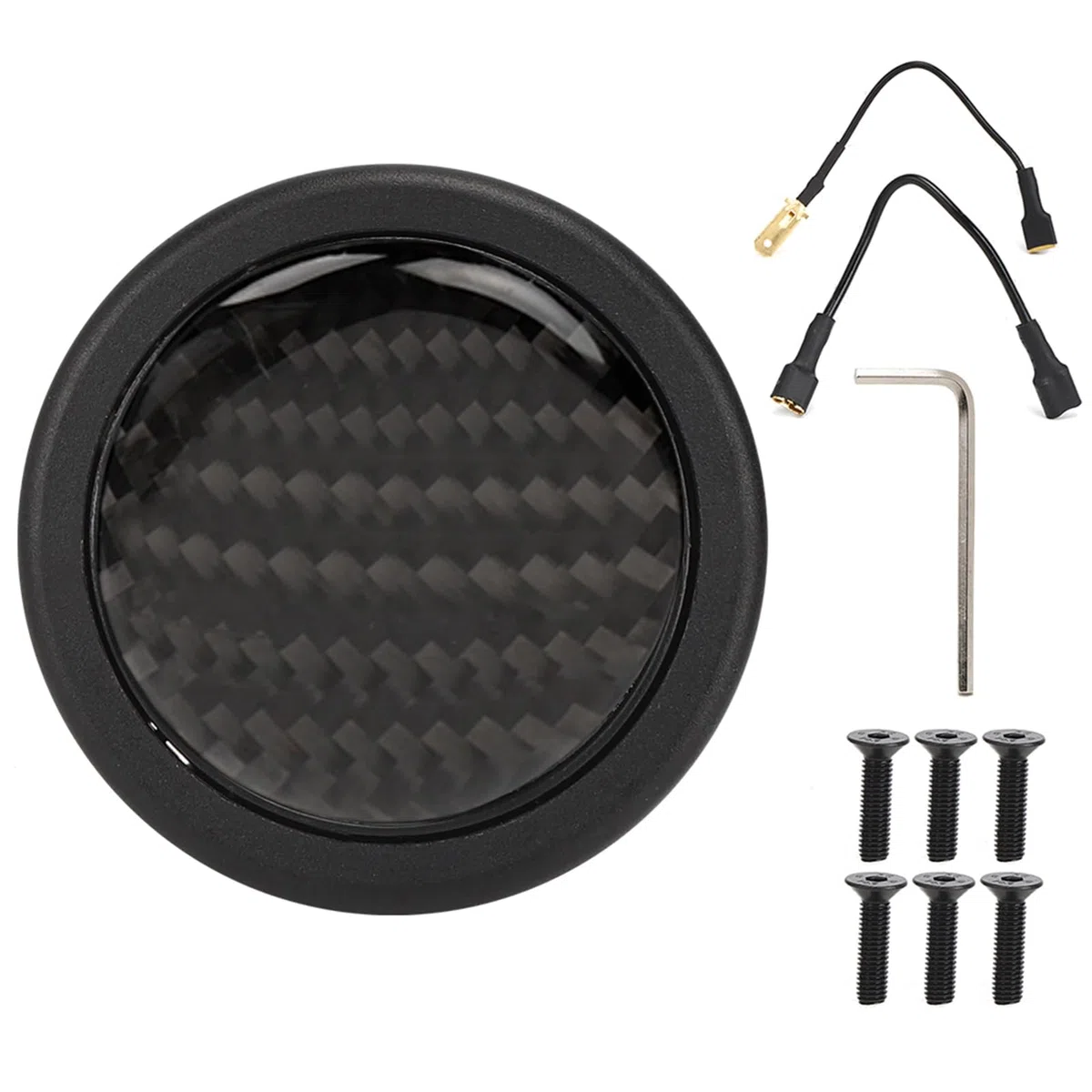 KIMISS Botón de bocina de fibra de carbono para volante Sparco, kit de 6 tornillos, accesorio de modificación para coches, diseño ligero y resistente