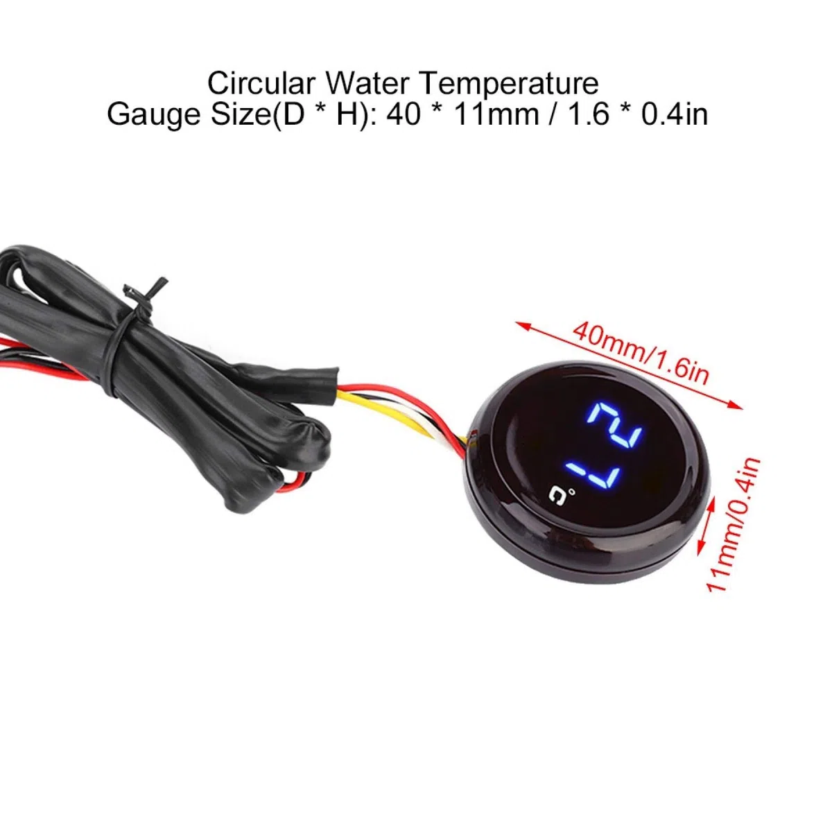 Medidor de temperatura del agua para motocicleta, termómetro digital redondo universal para motocicleta, medidor de temperatura, medidor de temperatura del agua ultrafino(azul)