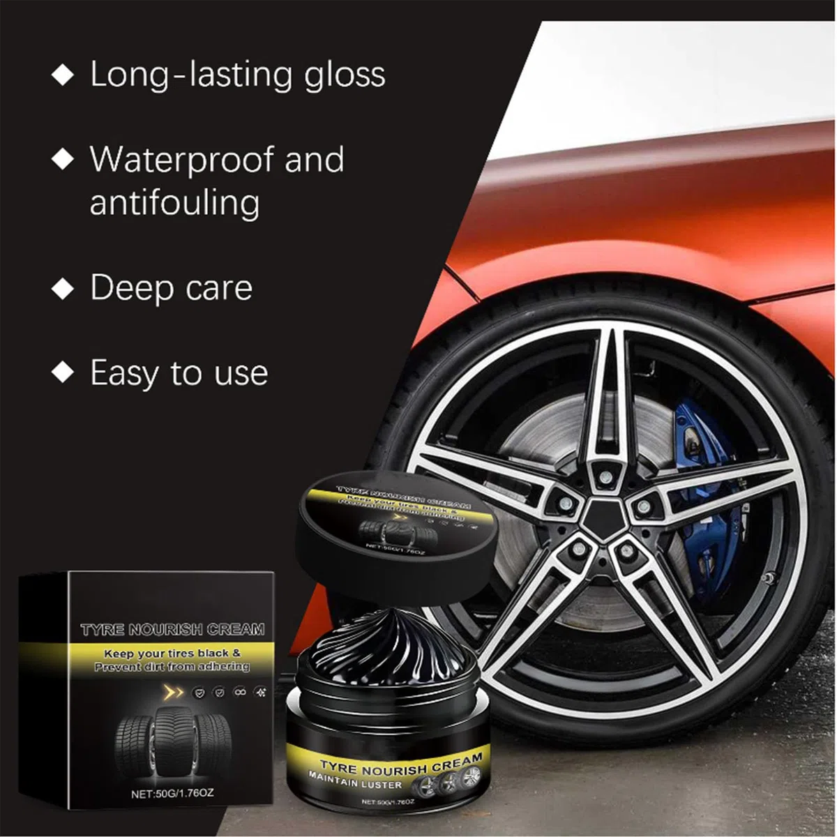 Jeeeun Tire Coating Paste Rapid Acting, Long-Lasting Wet Look High Gloss Shine for Car Truck Motorcycle Rubber Plastic Trim (2 pcs)