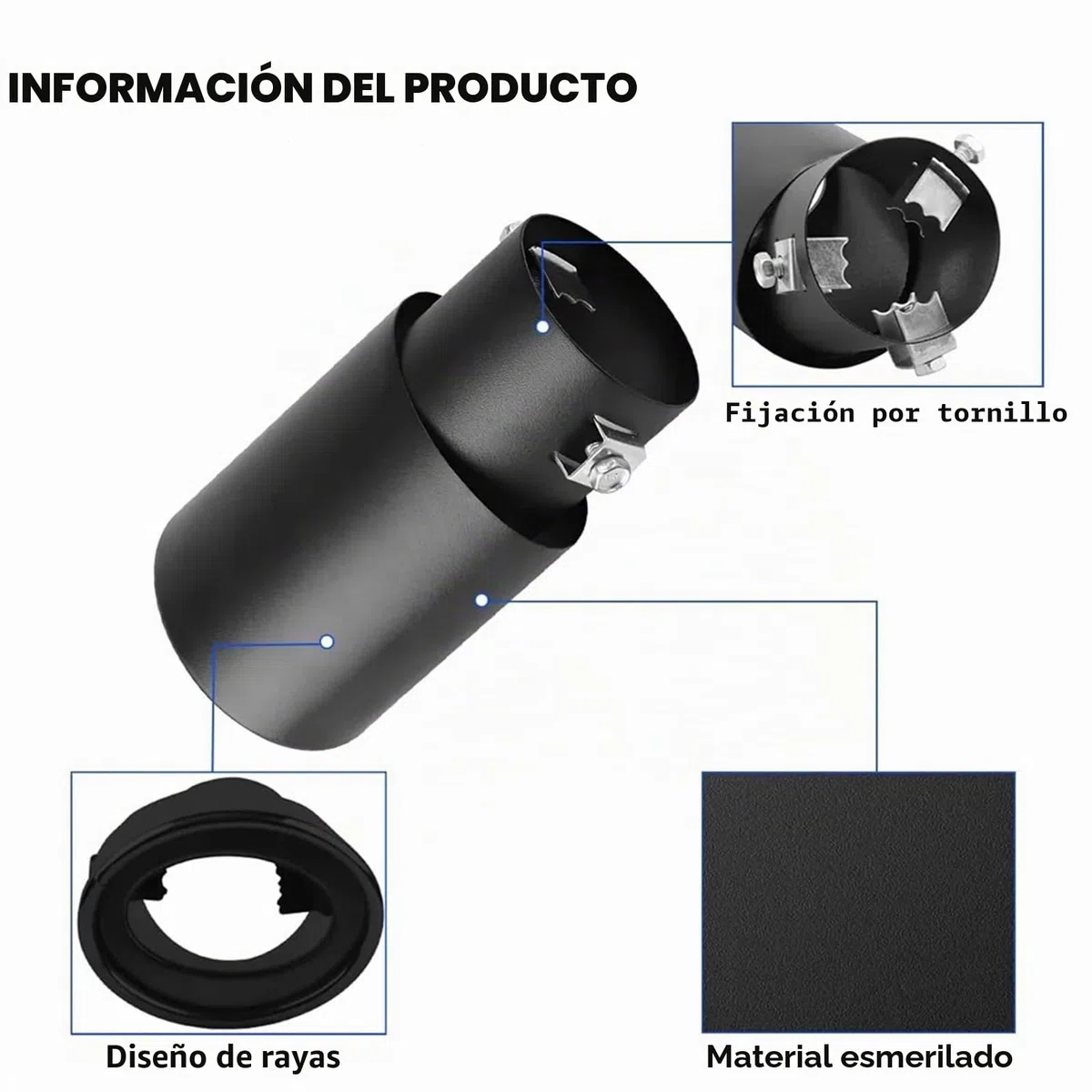 1 x 62 mm Tubo de escape de acero inoxidable Trim Car Tip Tail silenciador Cola garganta negra para Universal Auto Styling
