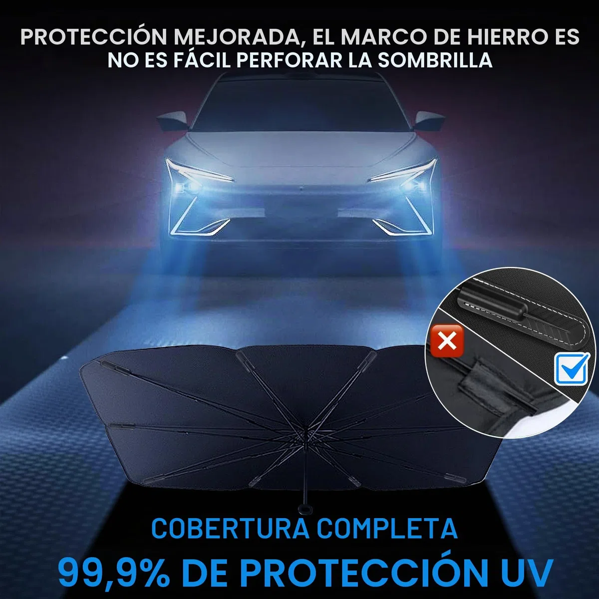 Paraguas Anti-Sol para Coche, Parabrisas Plegable del Automóvilde automóviles con Mango de Cuerda Anti - raspado, tamaño Flexible, fácil de Instalar, Adecuado para el estacionamiento al Aire Libre