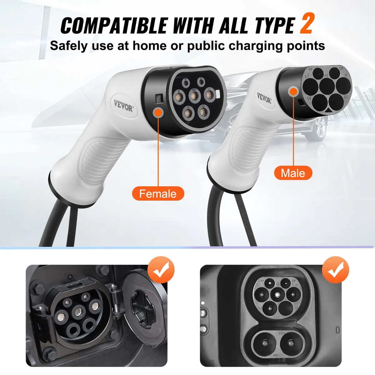 VEVOR Cable de Vehículo Eléctrico Tipo 2 a Tipo 2 Cable de Carga EV 16A 11kW Cable de 5m IP66 Impermeable con Bolsa de Transporte para IEC62196 Híbrido de Carga de Coches Eléctricos CE TUV Tres Fases