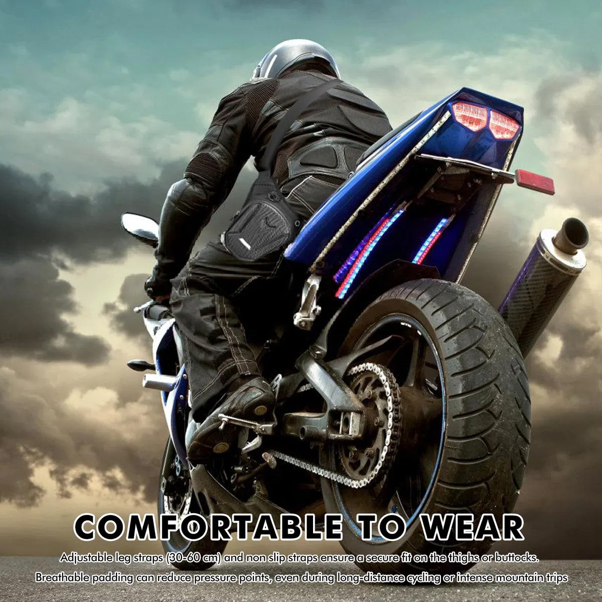 Bolsa de pierna para moto, con carcasa rígida de EVA y diseño impermeable, correa ajustable, 26 x 20 x 13 cm, color negro, Negro , Bolsa de pierna para moto