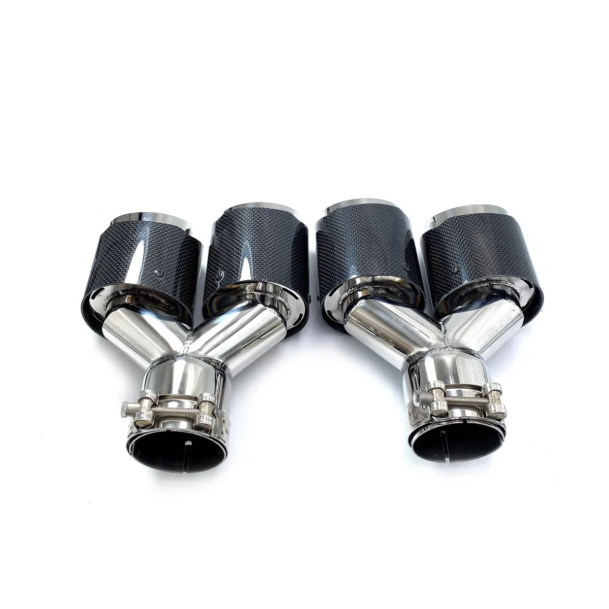 Punta Escape Fibra Carbono Doble Brillo Estilo Y Puntas Silenciador Tubo Trasero Puntas Cuádruples Universales 1 Par Tubo De Punta De Silenciador(76mm in-114mm out)