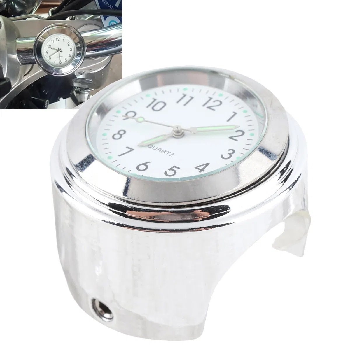 Reloj de Moto, Reloj de Moto, Otro Reloj de Montaje de Motocicleta Reloj Redondo de Aluminio Resistente Al Agua Luminoso Universal para Manillar de 7 8 en 1 en (Blanco)