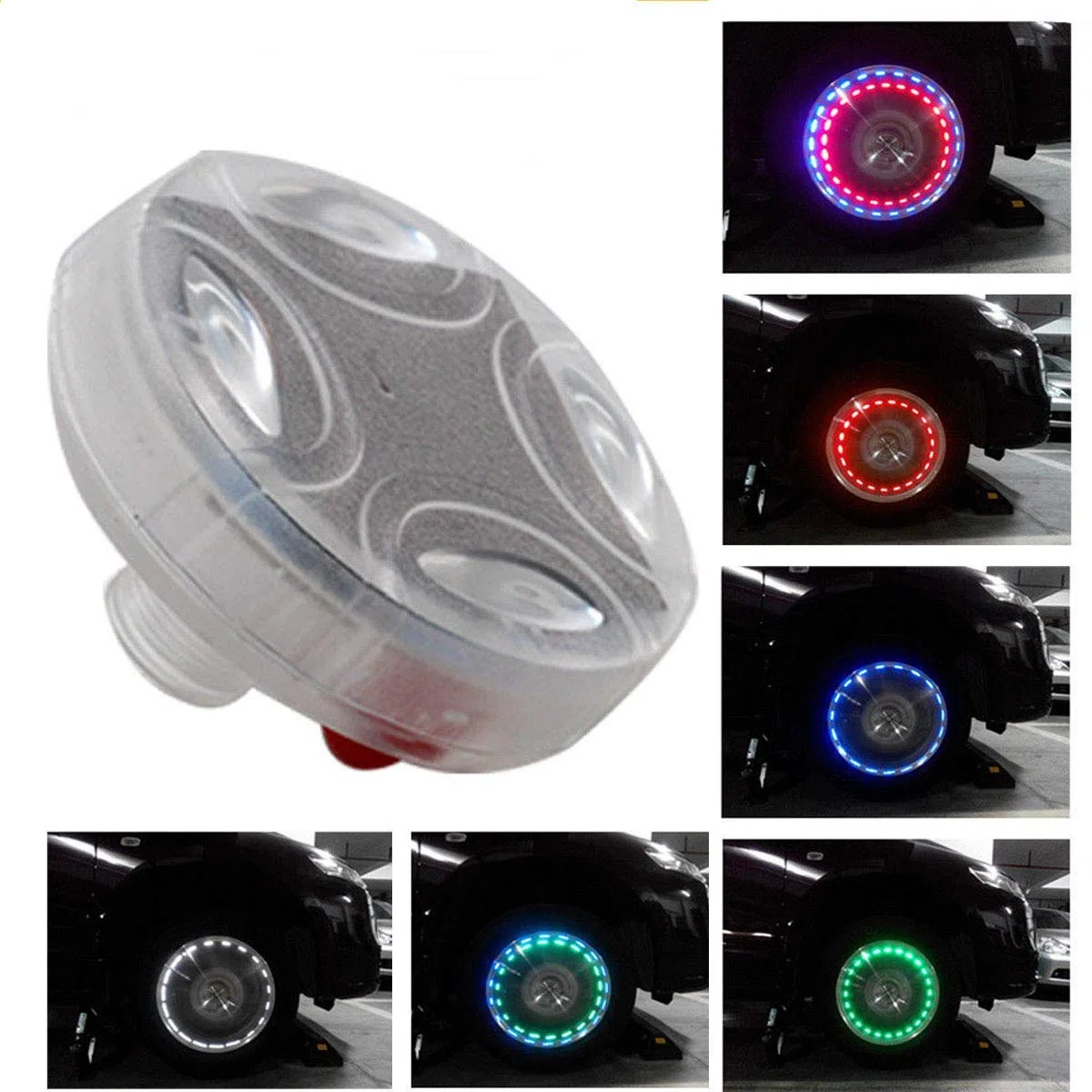 Luces LED de rueda de coche, luces solares LED coloridas para neumáticos, 4 modos de luz intermitente, impermeable, kit de lámpara estroboscópica para coche, vehículo, motocicleta