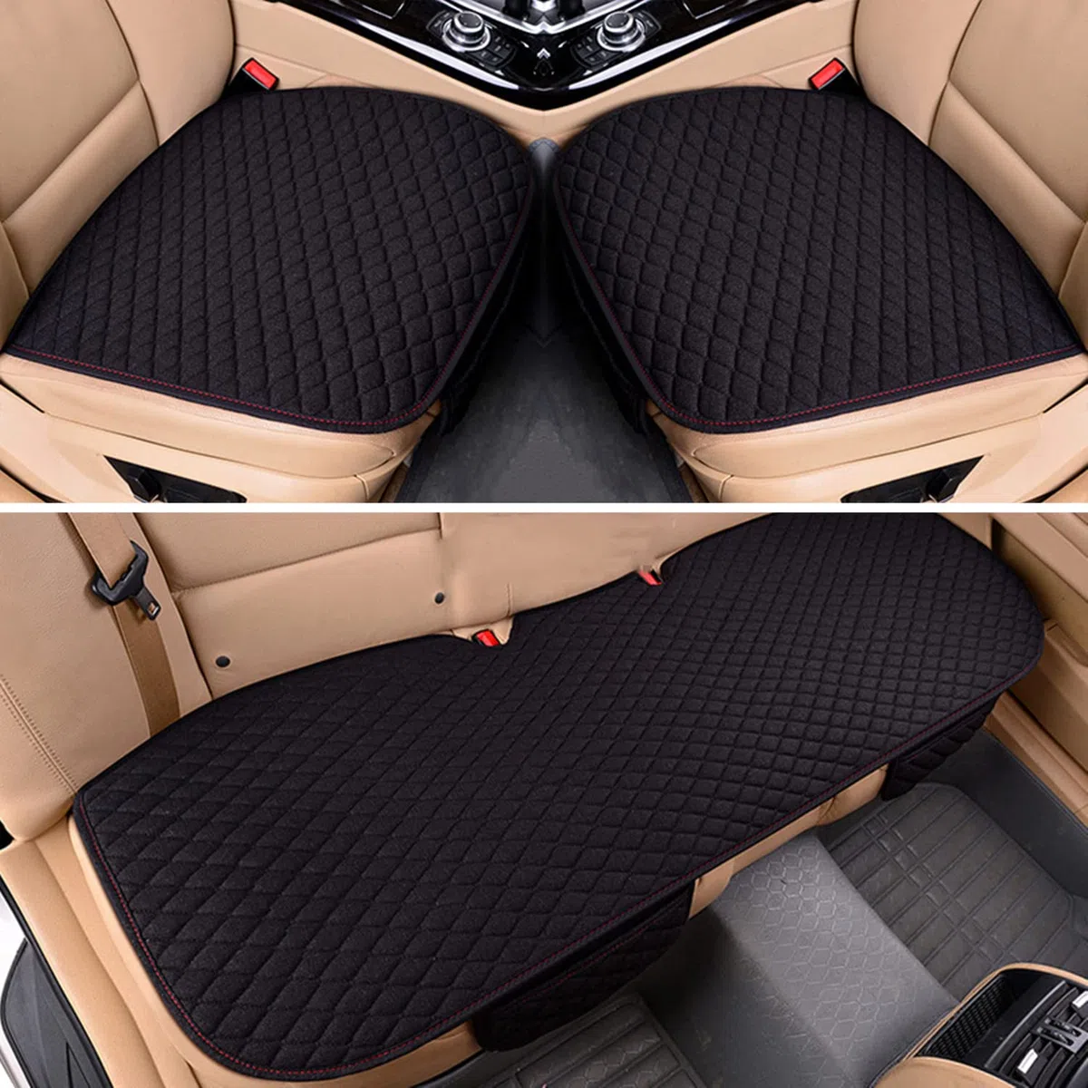 Cojín Asiento Coche Funda Asiento Coche Universal Protector Asiento Delantero Trasero Coche Funda Transpirable para Coche Oficina Hogar (Negro, 1 para Asiento Trasero)