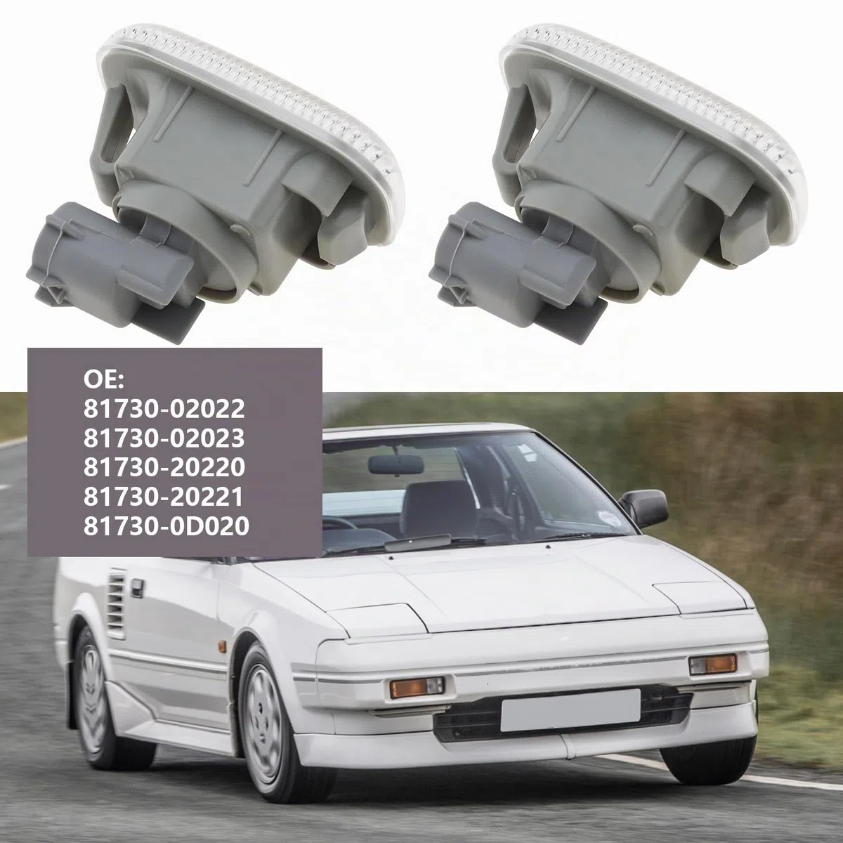 EMSea 2 piezas de luz indicadora lateral delantera compatible con TOYOTA COROLLA AVENSIS MR2 OE 81730-02022 81730-02023 81730-20220 56.1x35.8x46.4mm luz de coche