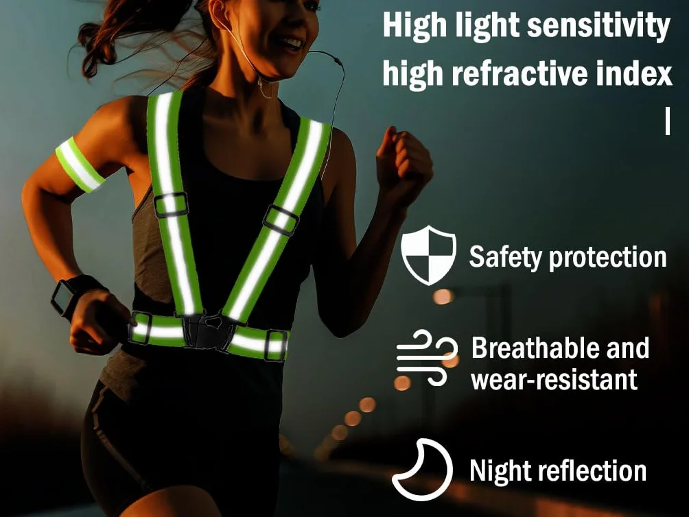 4PCS Seguridad Chaleco Reflectante Moto+4PCS Bandas Reflectoras+4PCS Brazalete Reflectante, Ajustable Visibilidad Alta Chaleco Reflectantes con Bolsa, para Correr,Senderismo,Ciclismo,Carreras
