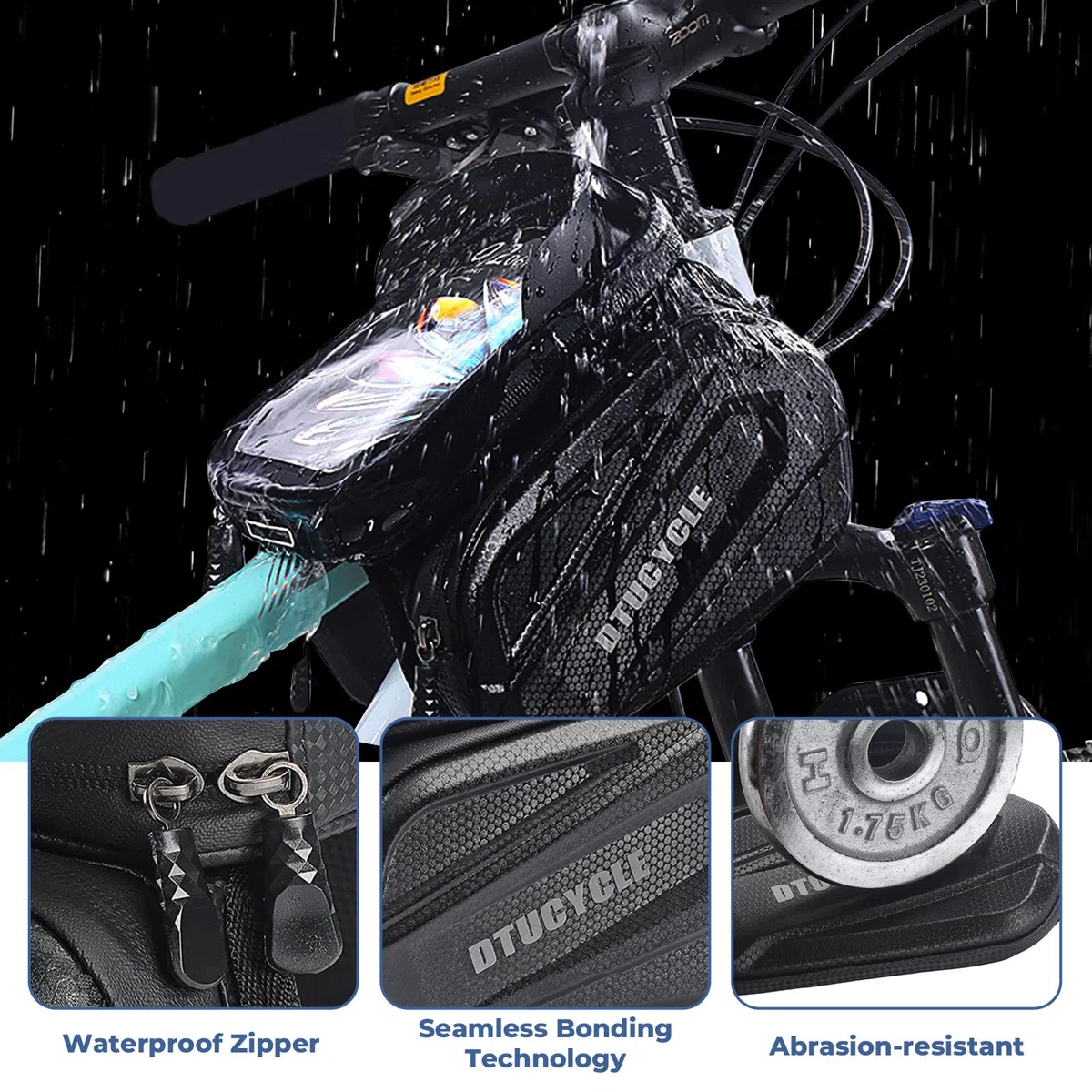 Bolsa Móvil para Cuadro de Bicicleta, Bolsa Bicicleta Cuadro 2L Soporte Movil Ciclismo con Pantalla Táctil TPU para Smartphone de hasta 7'' para Bicicletas de Montaña y Carretera, E-Bike
