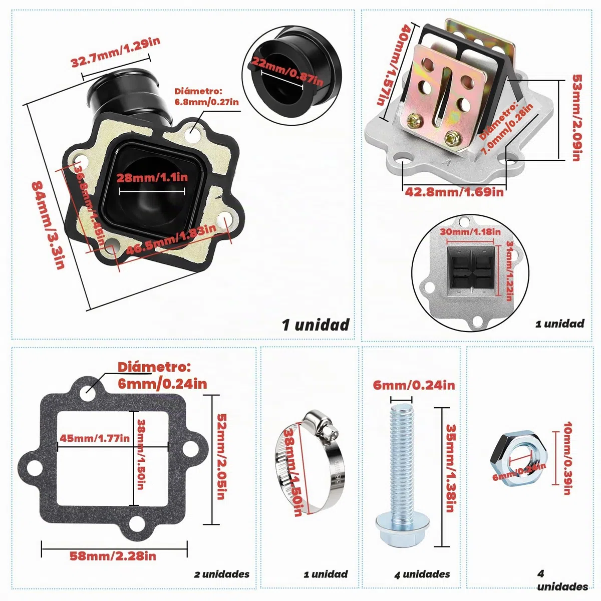 Bloque de válvulas de láminas con colector de admisión y juego de juntas para Yamaha Aerox para ciclomotor scooter de 2 tiempos Yamaha Jog 50cc