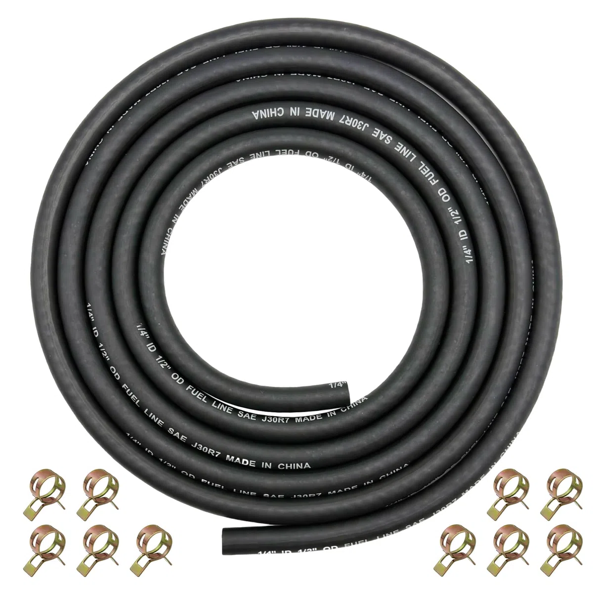 6 mm de diámetro interior Manguera de combustible trenzada NBR de pulgadas de diámetro interior, tubo de goma NBR de 2,4M para generador de automóviles, cortacésped con 10 abrazaderas
