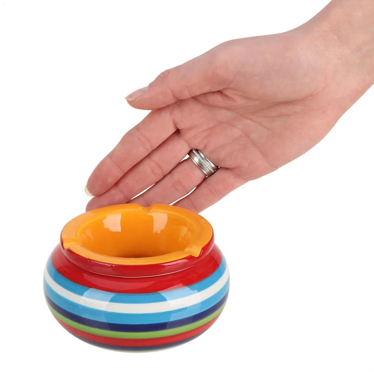 COM-FOUR® cenicero de viento 2x de dolomita - cenicero de tormenta resistente a la intemperie de cerámica - cenicero de mesa pequeño con tapa - diseño con rayas de colores (002 piezas - Mix1)