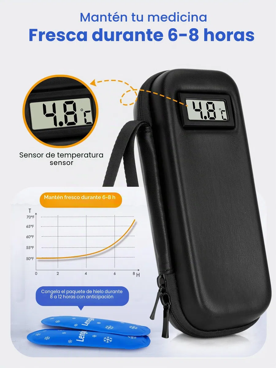 SUNMON Estuche Insulina Frio con Pantalla de Temperatura, Refrigerador Insulina Portatil, Nevera Insulina Viaje de Aprobado por la TSA, Nevera Medicamentos Portatil con 2 Bolsas de Hielo