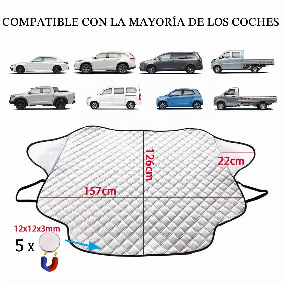 Protector para Parabrisas Coche, Parasol Coche Delantero con Magnético,Bloquea UV, Anti Calor Impermeable,Funda Plegable Parabrisa Delantero Universal para Coches y SUV 157x126cm