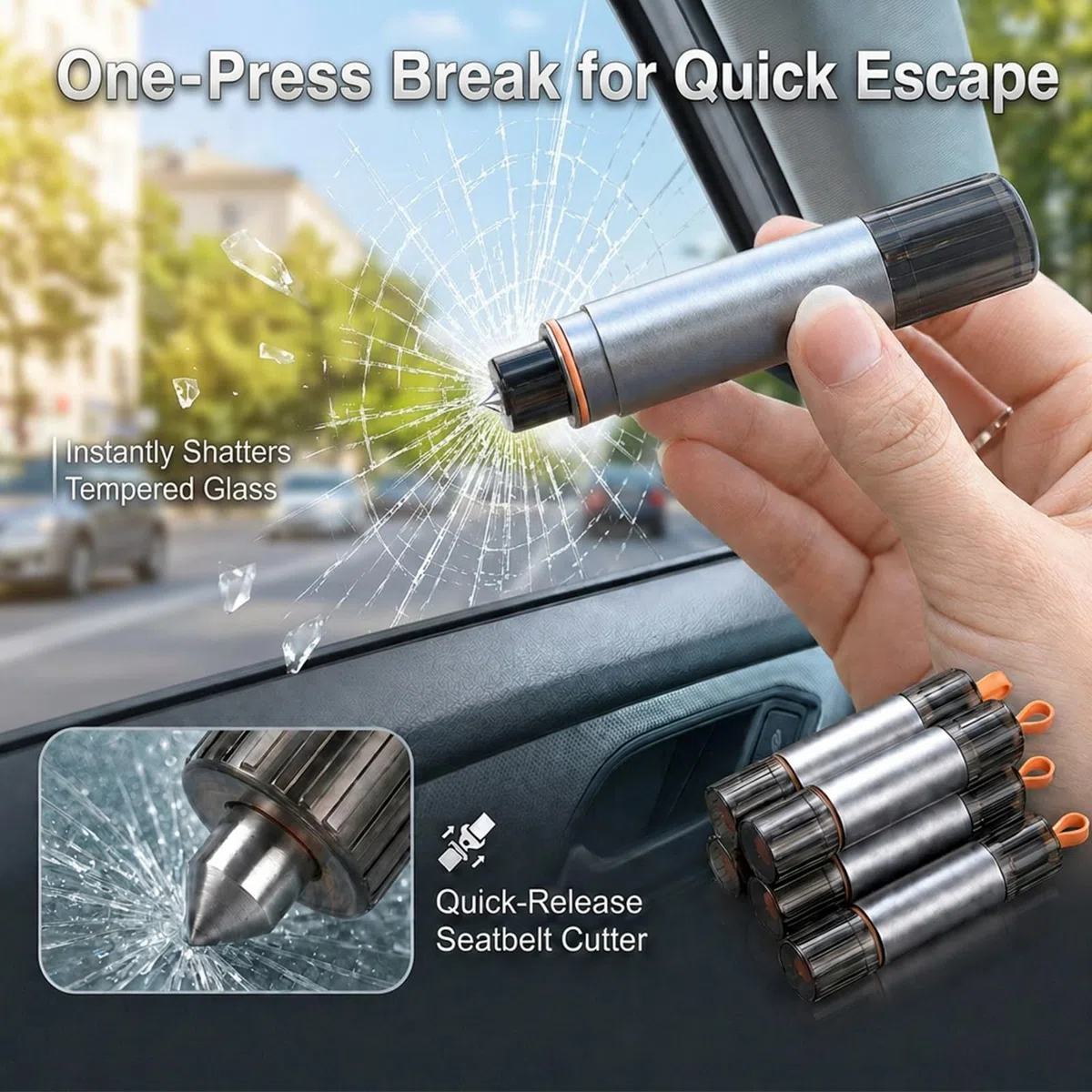 4pcs Rompe Cristales y Cinturones, Martillo Rompe Cristales Coche 2 en 1, Corta Cinturones Rompe Cristales Portátil, Herramienta de Rescate de Emergencia para Automóviles y Autobuses