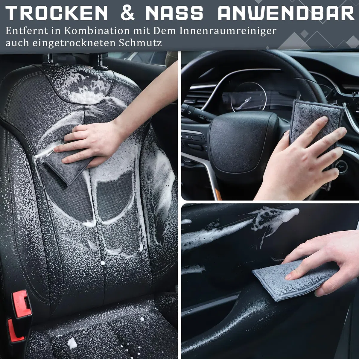 Juego de almohadillas de limpieza para interior de coche, esponja de microfibra para limpieza interior, cuidado de plástico, tapicería, cuero, cabina y grifos, 15 x 9 cm