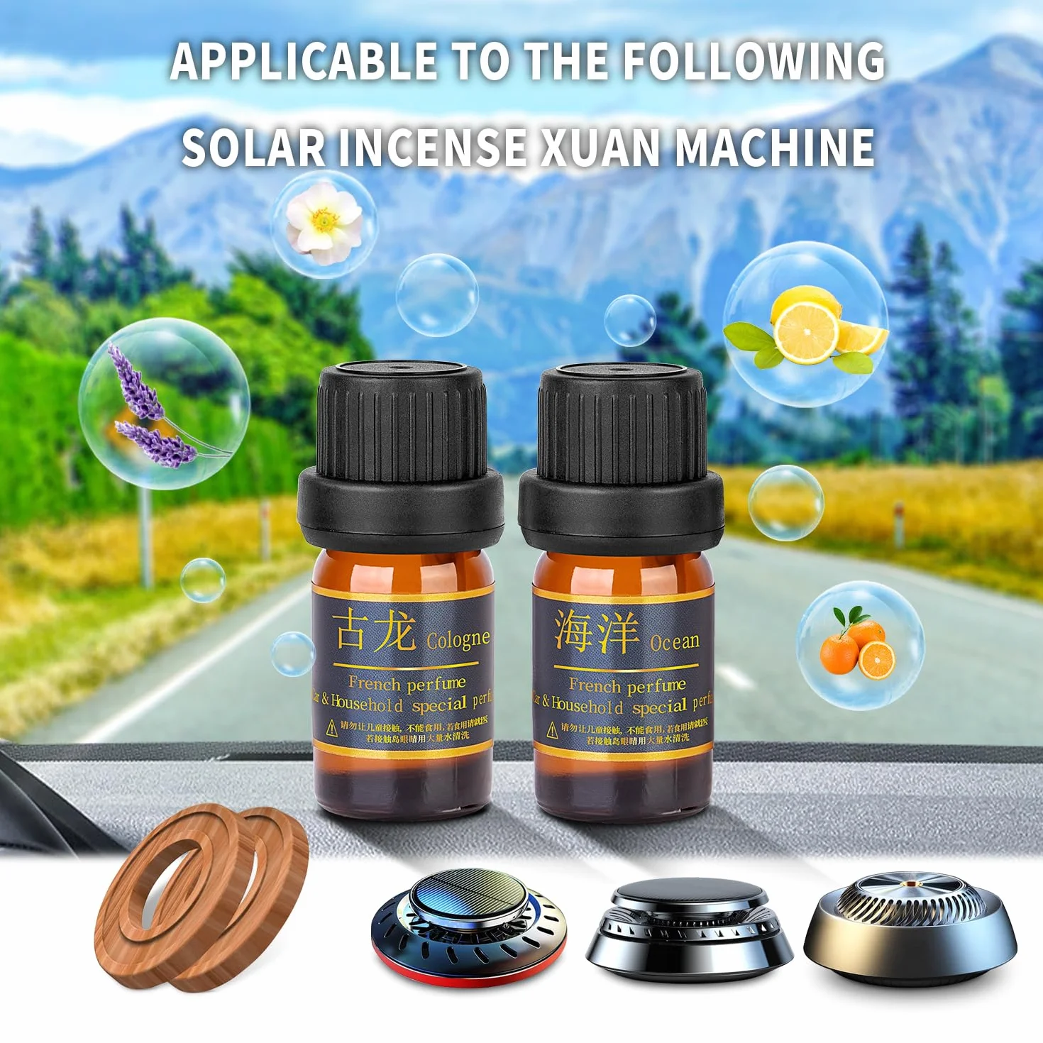 Kwak's Repuesto de ambientador solar para coche, aceite esencial solar, aceite de perfume para ambientadores de coche (4 bot) (océano)