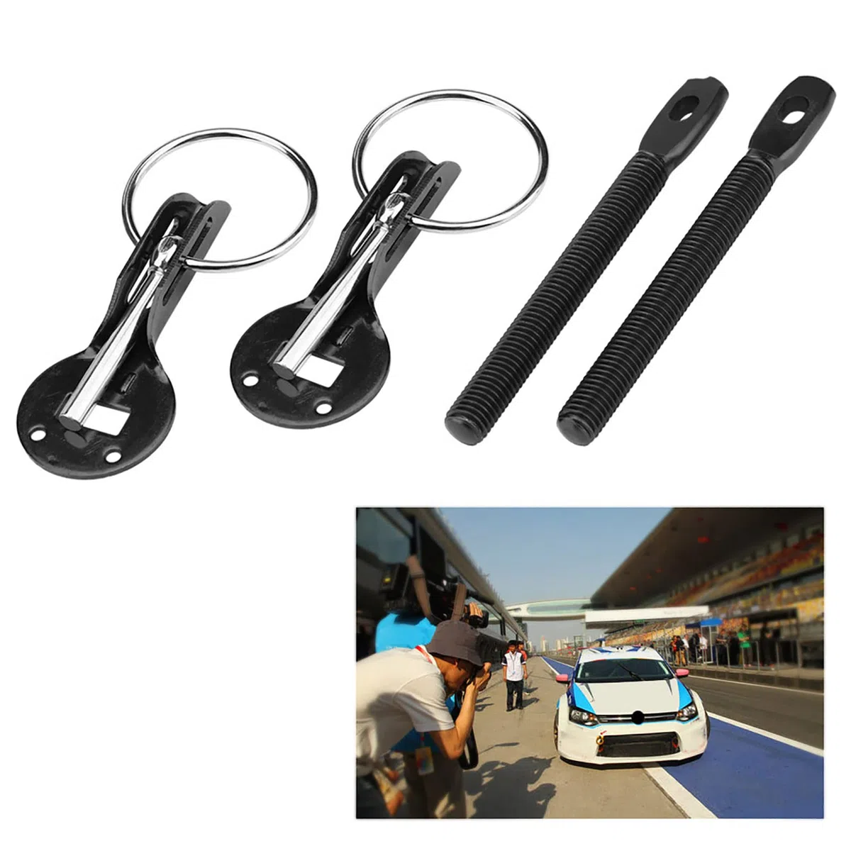 Kit de Cierre de Pasador de Capó, Cierre Capo Muelle Acero Inoxidable Universal Capó Capó Pasadores de Bloqueo de Pestillo Kit para Racing Sport Car (Negro)