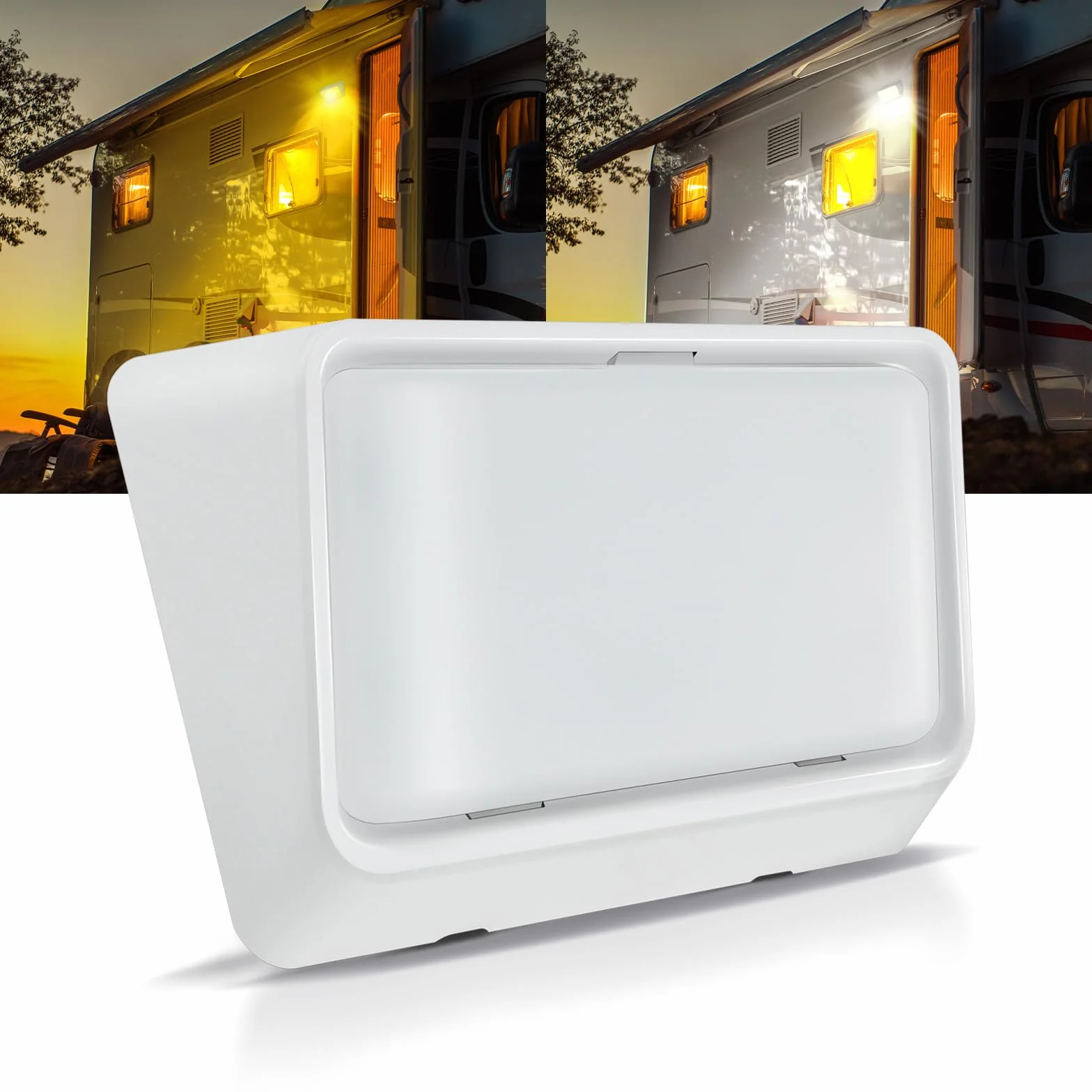 acegoo Camper Luz LED de porche de doble color (blanco/ámbar) conmutable de 12V, luz exterior de repuesto para caravana, remolque, autocaravana, 410 lúmenes, IP66 Nano Impermeable(Blanco)