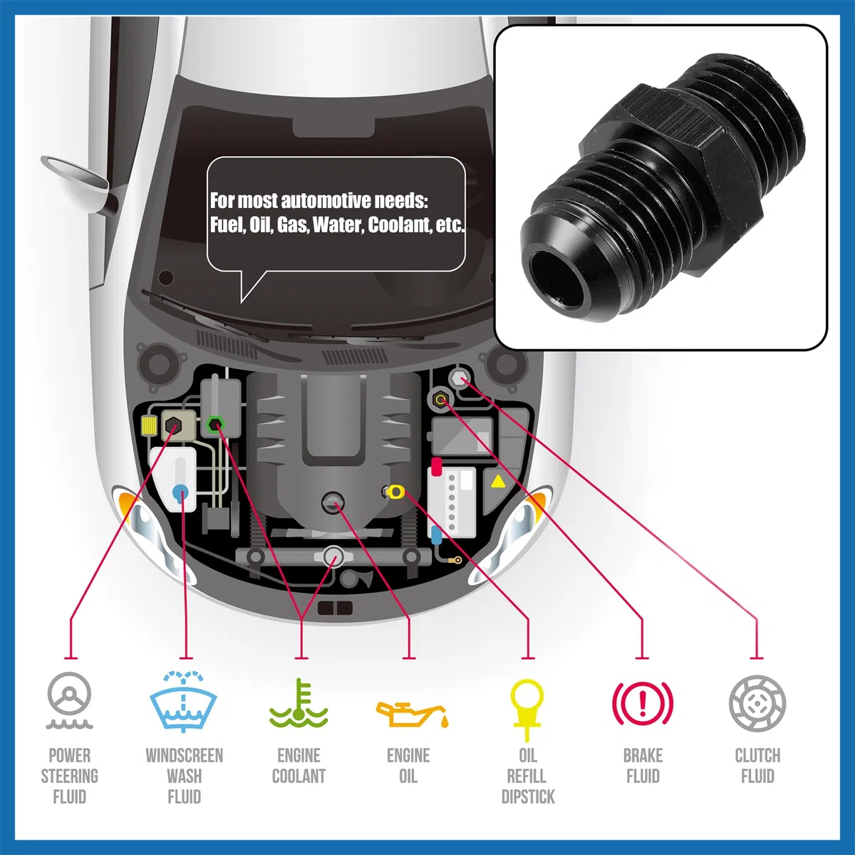 A ABSOPRO 2uds Negro Macho Rosca Montaje Adaptador Llamarada Unión Acoplador para Coche AN6-M14*1,5 Reemplazo de artículo