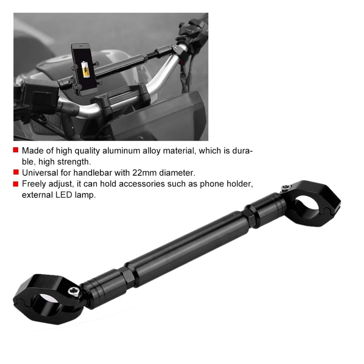 Barra de Equilibrio para Motocicleta Aleación de Aluminio Universal Manillar 22 mm Negro Accesorio Transversal Motocicleta