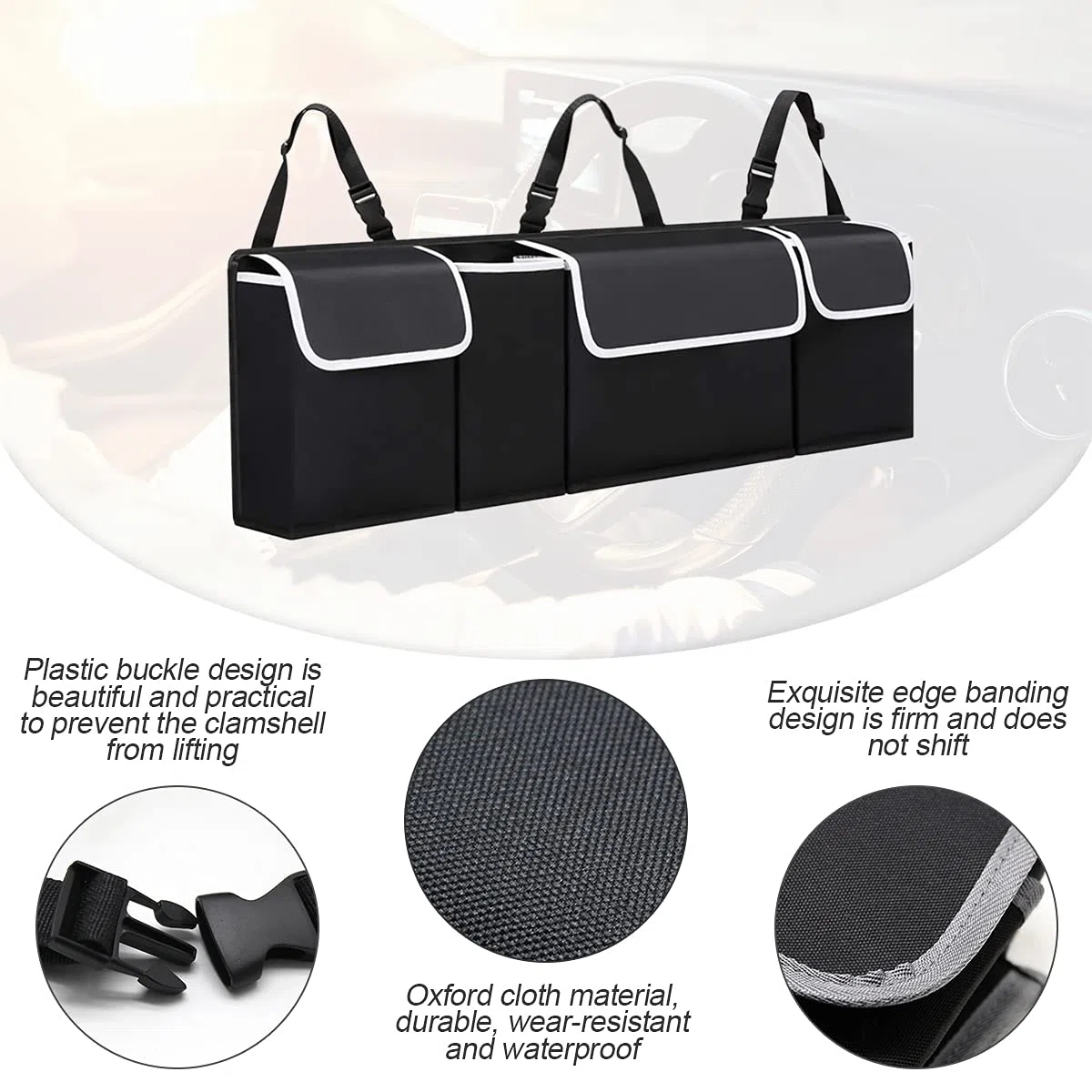 Organizador para maletero de coche, tela Oxford, plegable, bolsa de almacenamiento impermeable 600D, para asiento trasero de coche, organizador de maletero con adhesivo mágico, organizador