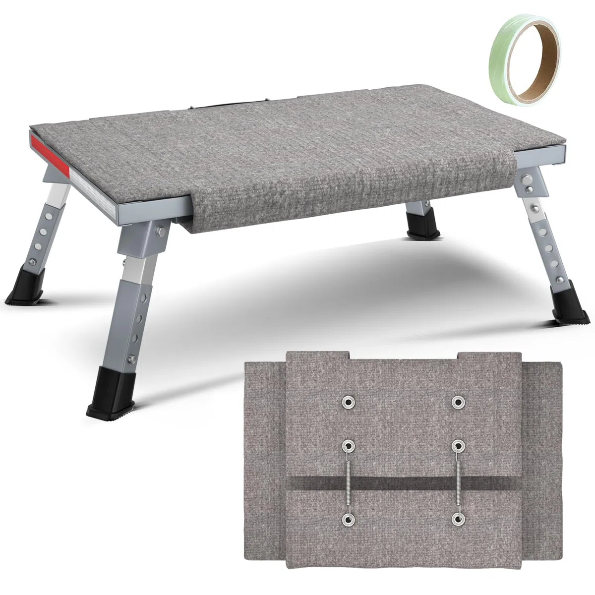 Gardtech Escalón para Caravana con Alfombrilla, escalón Plegable de Aluminio Carga máxima 150 kg Altura Regulable para Caravana, Autocaravana, Todoterreno, autobús de Camping o reposapiés en casa