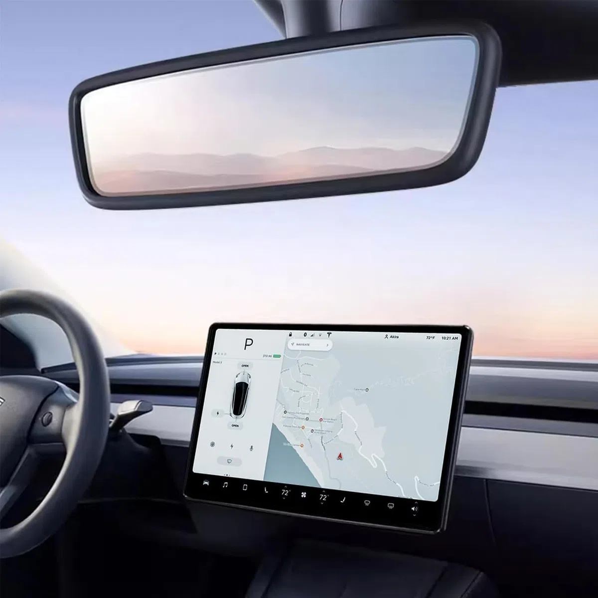 3 Protector Pantalla para Tesla Model 3 Highland 2023 2024 2025 2026, Silicona Marco Pantalla Táctil Protector Espejo Retrovisor Cubierta Cámara Privacidad,Black