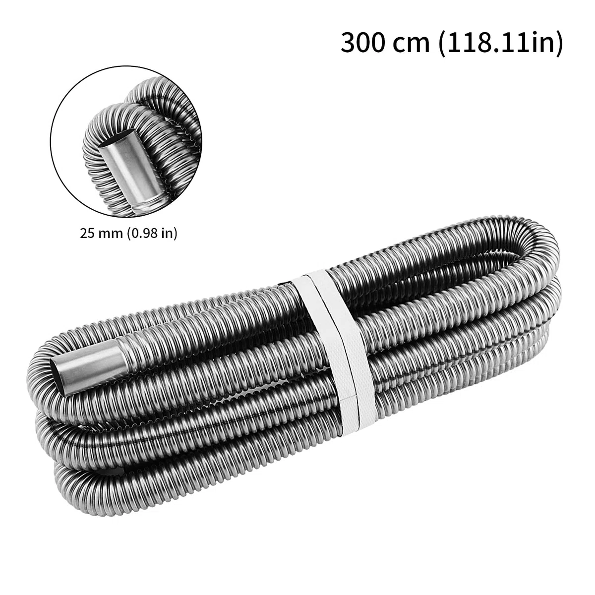 Manguera de escape de 300 cm, 25 mm, para generador eléctrico, escape de calefacción estacionaria, acero inoxidable con silenciador y abrazadera de manguera, tubo de escape de calefacción