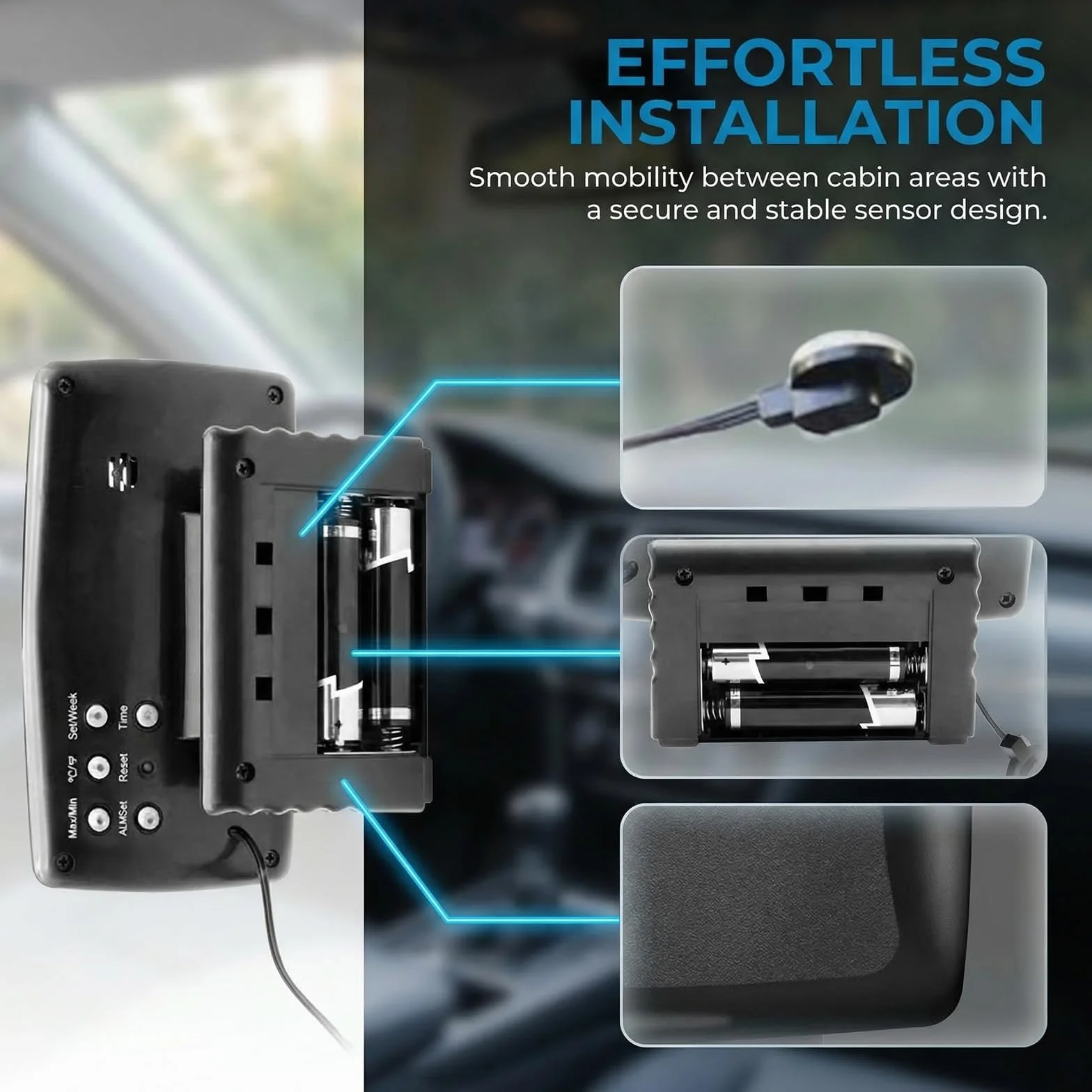 Termometro Coche Ruspela Termómetro de coche Reloj despertador digital para vehículos con luz de fondo termometro interior