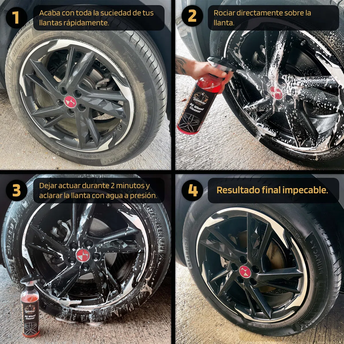 S SUMEX Billionaire All Wheel Cleaner Spray Limpia Llantas para Coche y Moto Descontaminante Elimina la Suciedad Incrustrada Fácil Aplicación Aroma a Piruleta 750ml