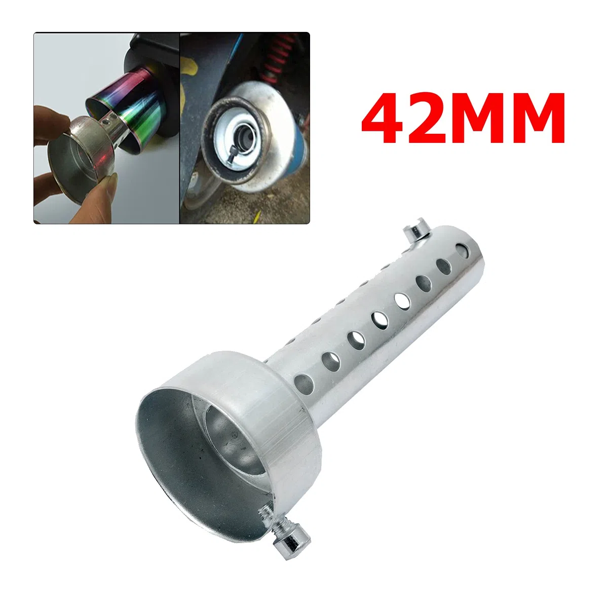 Riloer 2X 42mm Universal para silenciador de escape de motocicleta deflector DB Killer silenciador corto, plateado