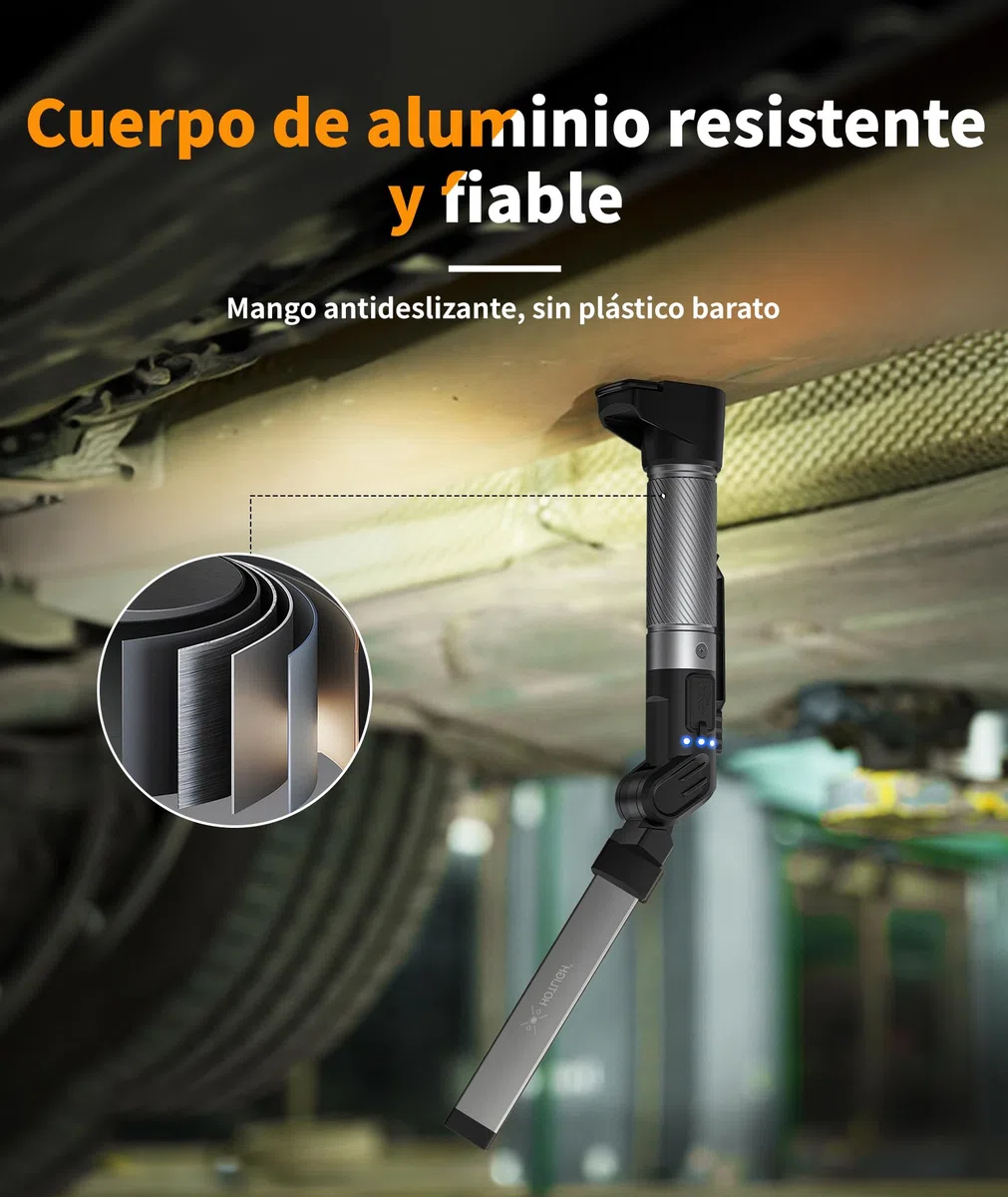 HOTLIGH Linterna Taller - 800 Lúmenes Linterna LED Recargable con Diseño Plegable Multifuncional, 2200 mAh Luz Portatil LED Bateria, 3 Modos de Iluminación Luz Recargable, 1 Paquete