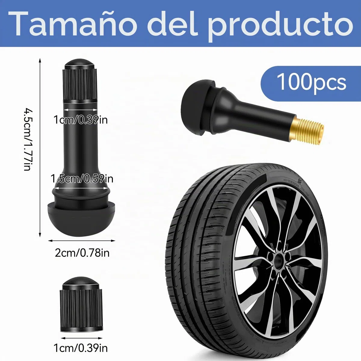 100 unidades TR413 Válvulas de goma, Válvulas de neumáticos universales, Válvulas de coche Snap-In, Válvula de neumático para neumáticos de coche y motocicletas