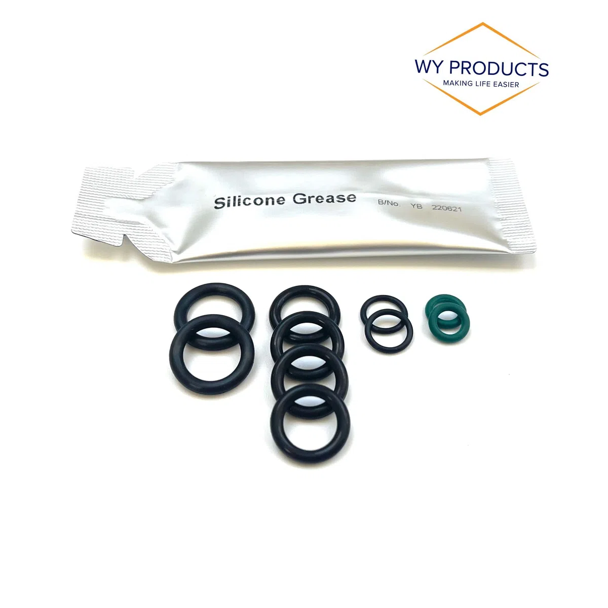 Kit de juntas tóricas de arandela a presión Nilfisk que incluye herramienta de eliminación de grasa de silicona y junta tórica.