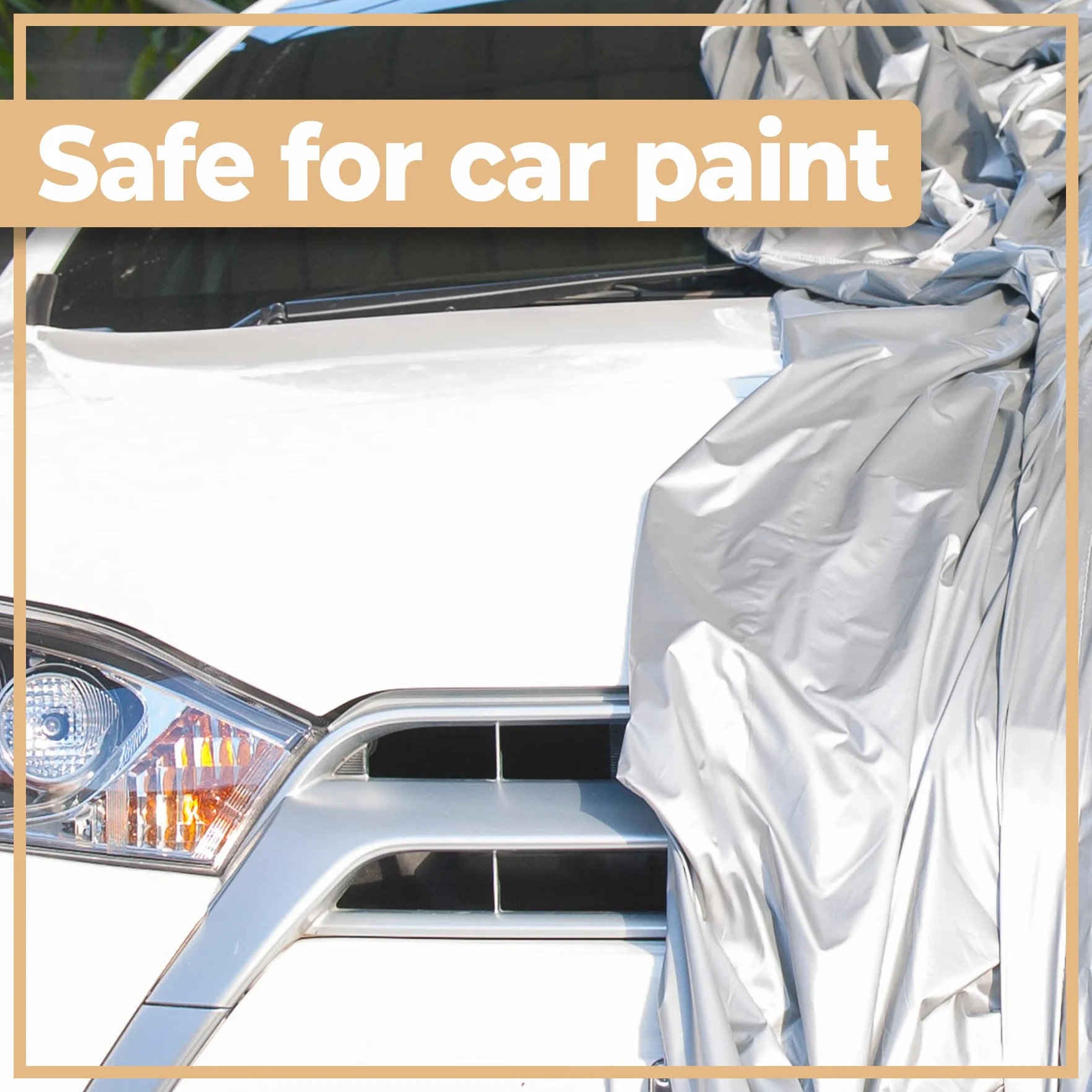 Retoo Funda Impermeable para Coche, Protección UV y contra Lluvia, PEVA, Talla L 480 cm x 175 cm x 120 cm, con Banda Elástica, Plata-Gris