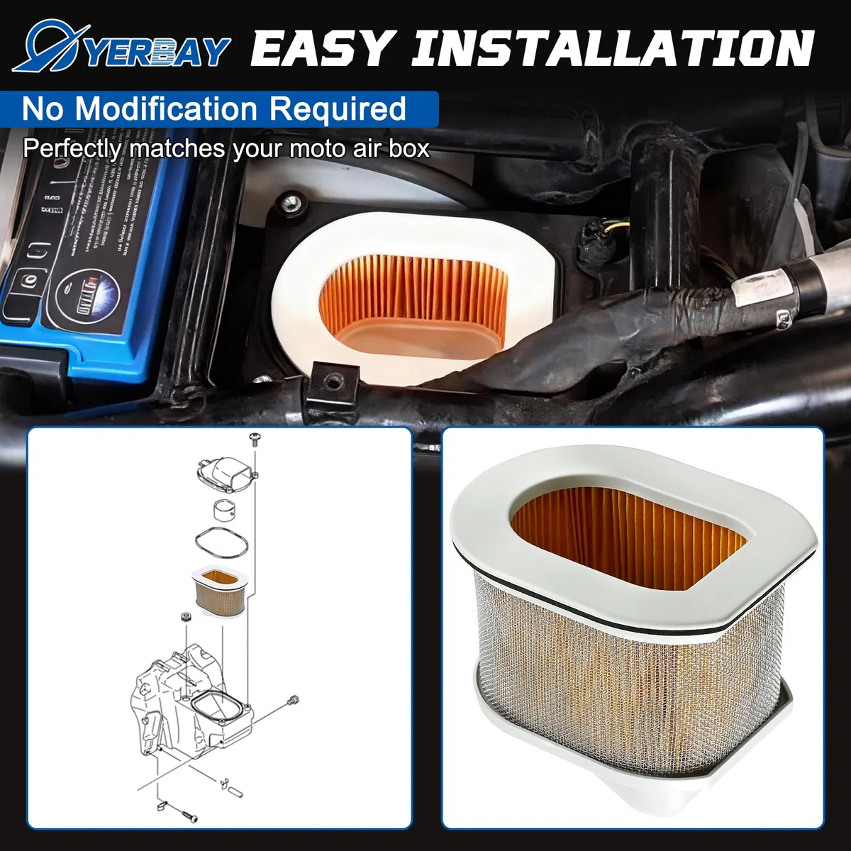 Filtro de aire para Kawasaki ZR750 Z750 2004-2012/ ZR750 Z750R 2011-2012 / ZR800 Z800 2013-2016/ ZR1000 Z1000 2003-2009/ ZR750 Z750S 2005-2009