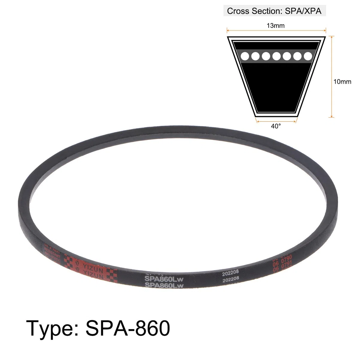 sourcing map SPA860 Trapezoidales Correas Transmisión Correa 860mm Paso Longitud Goma para Potencia Transmisión
