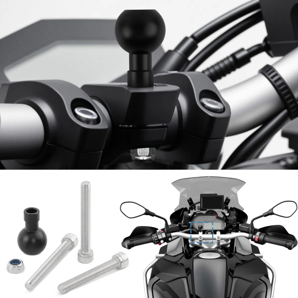 Baceyong Base de sujeción para manillar de motocicleta, accesorio de agujero de tornillo M8 para motocicleta con bola de 25 mm, soporte de teléfono de motocicleta